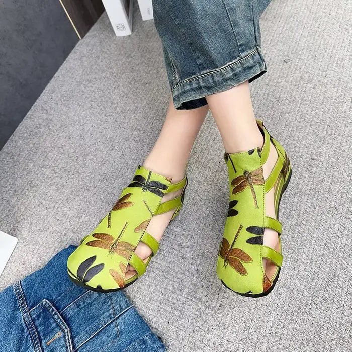 Birkuir évider sandales hautes bottes pour femmes en cuir véritable bout fermé