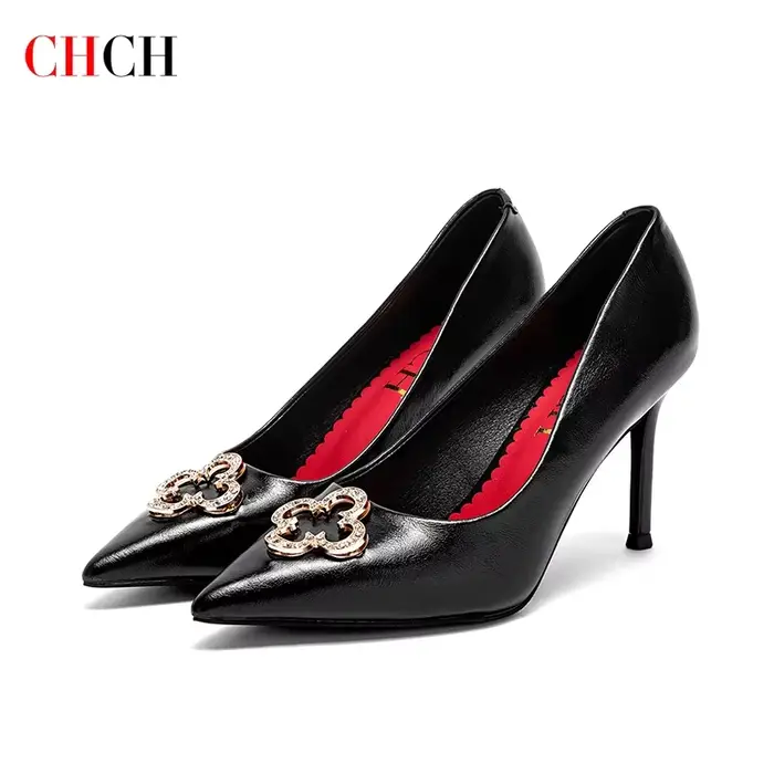 C-H femme talons hauts nouvelles chaussures pointues de haute qualité affaires banlieue filles chaus