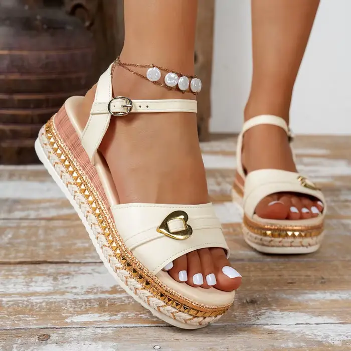 Sandales compensées vintage à bride cheville pour femme
