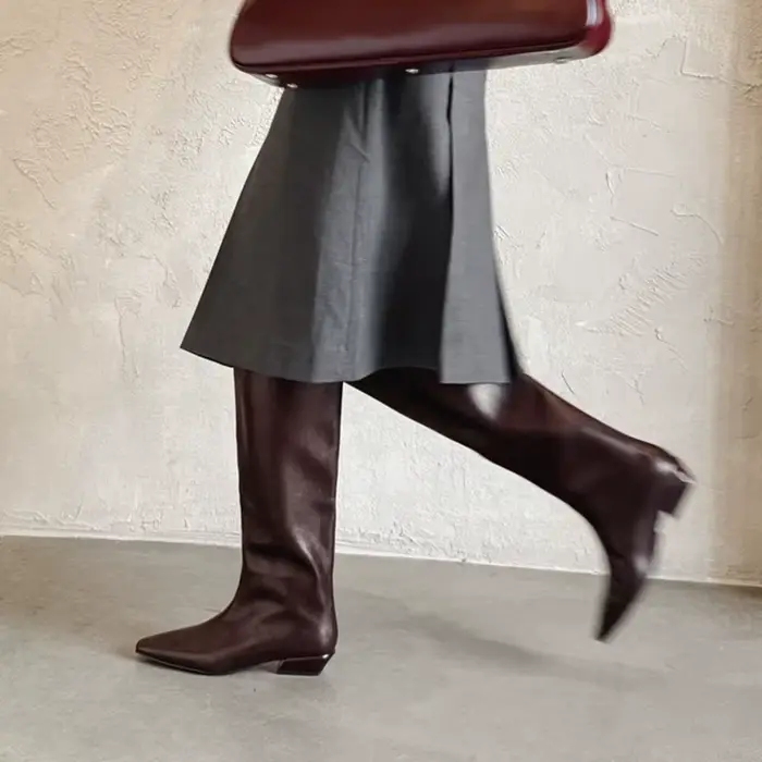 JOZHAMTA taille 34-40 2026 nouvelles bottes en cuir véritable pour femmes genou talons bas chaussure