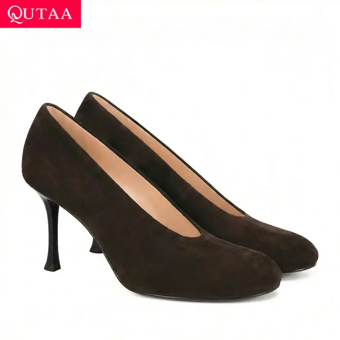 QUTAA – escarpins en cuir véritable pour femmes, chaussures à talons hauts, sexy, à enfiler, pour le