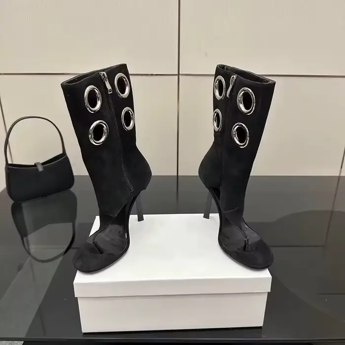 Nouvelles Bottes à Talons Hauts pour Femmes 2026 – Bottines Tendance à Bout Ouvert avec Cercle Métallique – Chaussures Femme Grande Taille