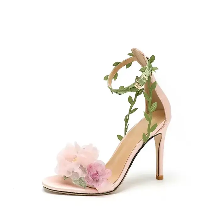 Chaussures de mariage à talons hauts en mousseline de soie rose pour femmes