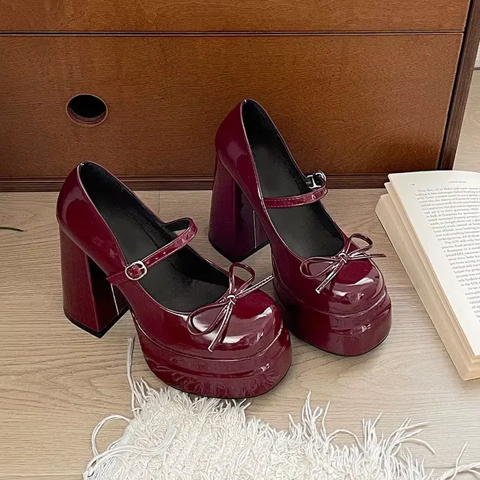 Chaussures à talons hauts carrés pour femmes, chaussures Mary Jane à la mode avec nœud papillon, cha