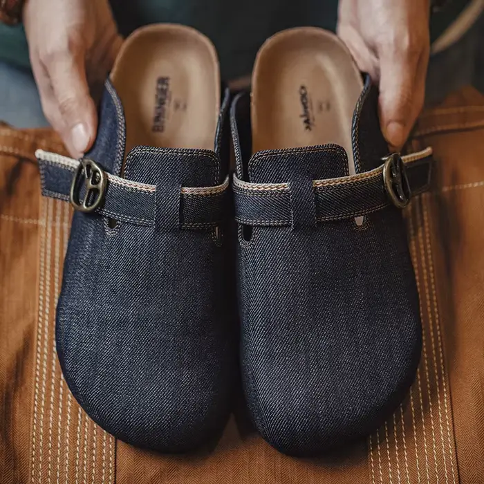 Maden Vintage Summer Denim Mules Chaussures à enfiler en liège respirantes pour hommes Sandales régl