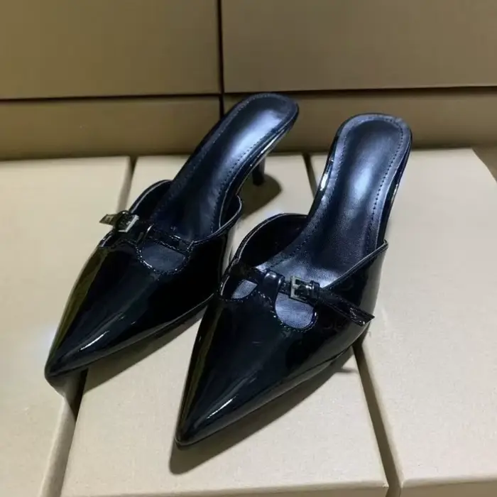 Sandales élégantes à dos nu pour femmes, chaussures de luxe à bout pointu, boucle Chic, noires, talo