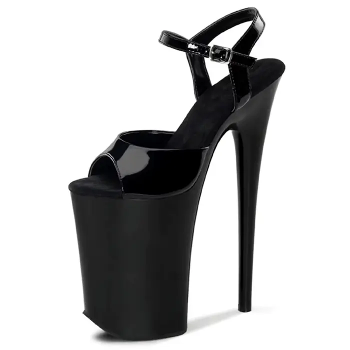 ​ Sandales à bout ouvert à plateforme de 23CM, talons noirs avec bride à la cheville et semelle épai