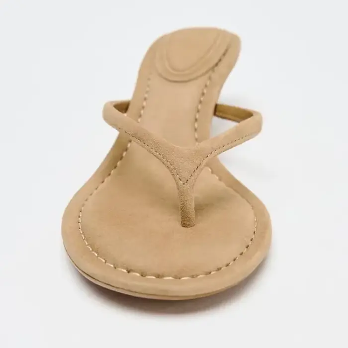 Sandales à talons en daim marron pour femmes tongs d'été