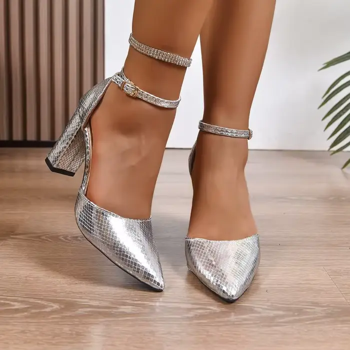 Sandales à talons hauts pour femmes, style français, escarpins à bout pointu, à bride cheville, élég