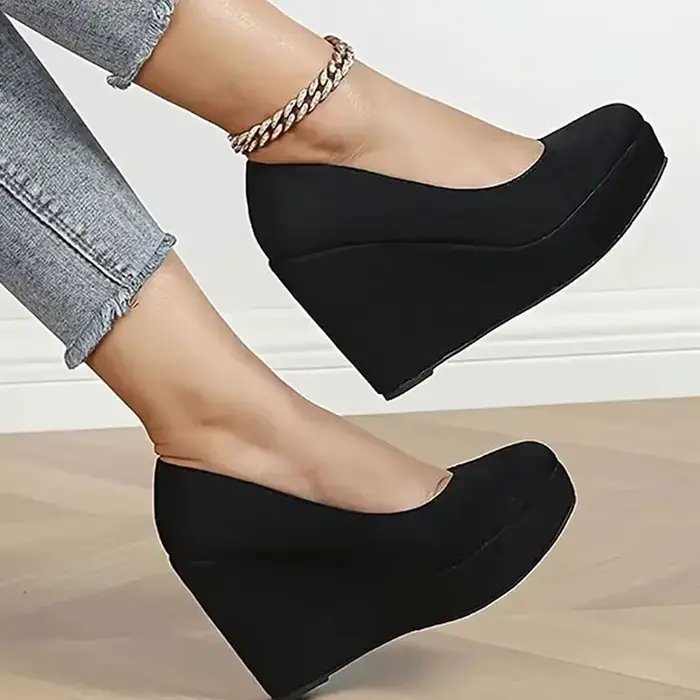 LIHUAMAO daim compensées femmes chaussures léopard plate-forme pompes fête mariage bureau dame chaussures à talons hauts