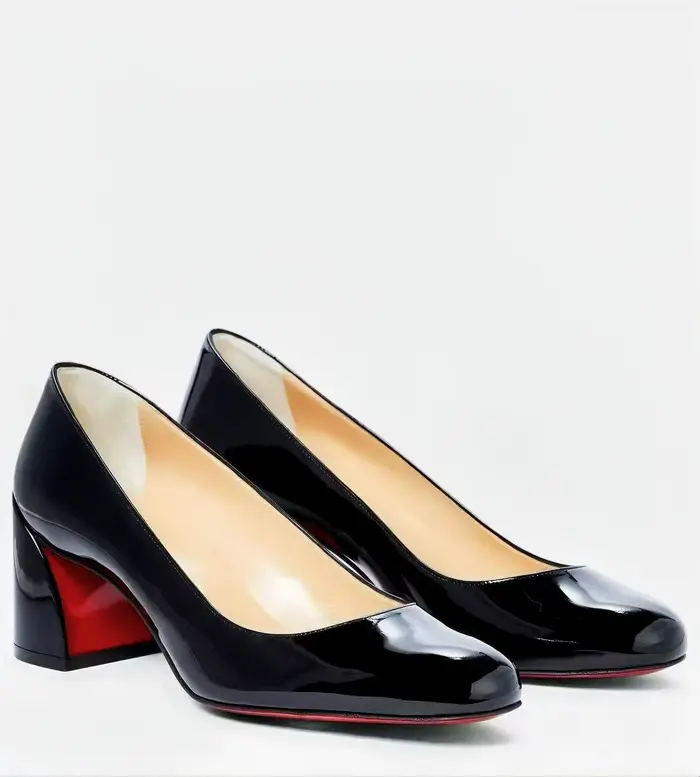Escarpins en cuir verni noir pour femmes, chaussures simples à semelle rouge, talons hauts, bout ron