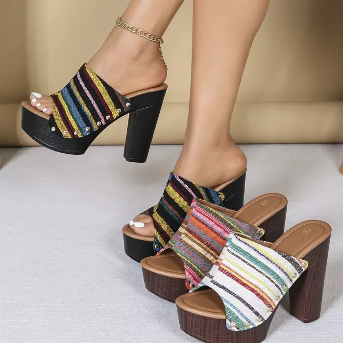 Sandales mules confortables à plateforme arc-en-ciel et talon épais pour femme