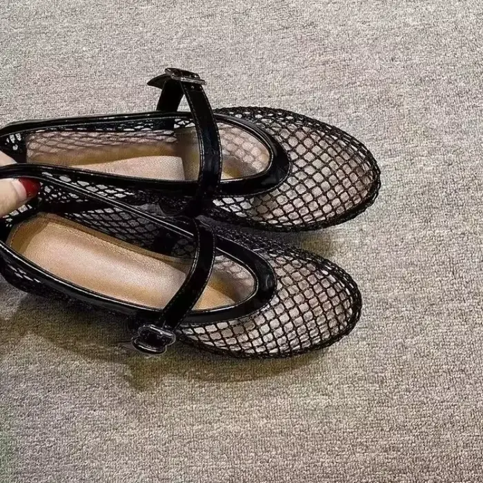 Net plat mode sandales nouvel été tête ronde respirant antidérapant ligne bouton Mary Jane résille c