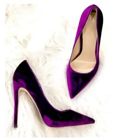 Escarpins pointus en velours à enfiler peu profond pour femmes, chaussures à talons hauts, robe de s