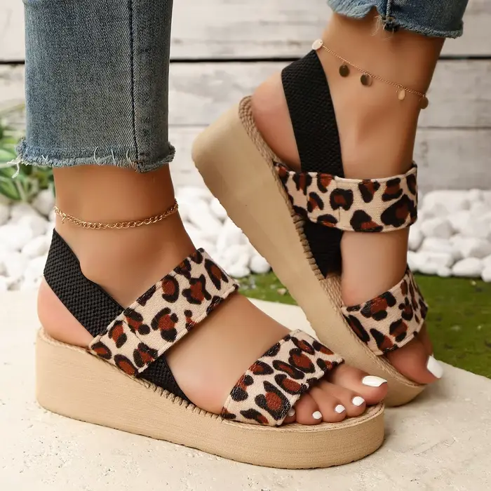Sandales compensées style Loepard pour femmes, chaussures d'été à plateforme, semelle souple en EVA,