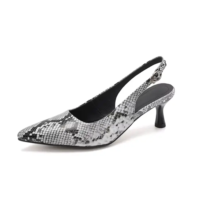 Nouveau 2025 femmes tendance été Slingbacks talons hauts Sexy dame motif serpent noir bout pointu t-