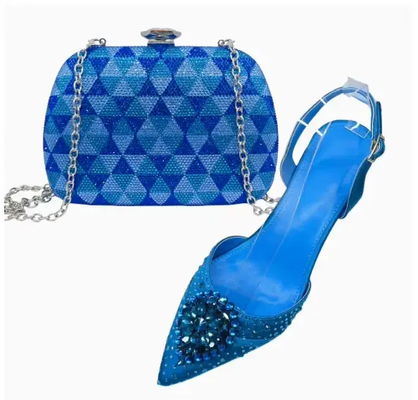 LNATISNOVA Ensemble assorti chaussures et sacs italiens 2026 – Sandales et sac de mariage bleu ciel