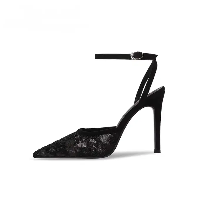 Mode luxe talons hauts femmes Sexy dentelle sandales maille broder élégant pointu dames Slingback fê