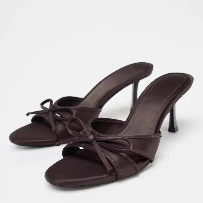 Pantoufles d'été Sexy à talons hauts pour femmes, pantoufles à la mode avec nœud papillon, bout ouve