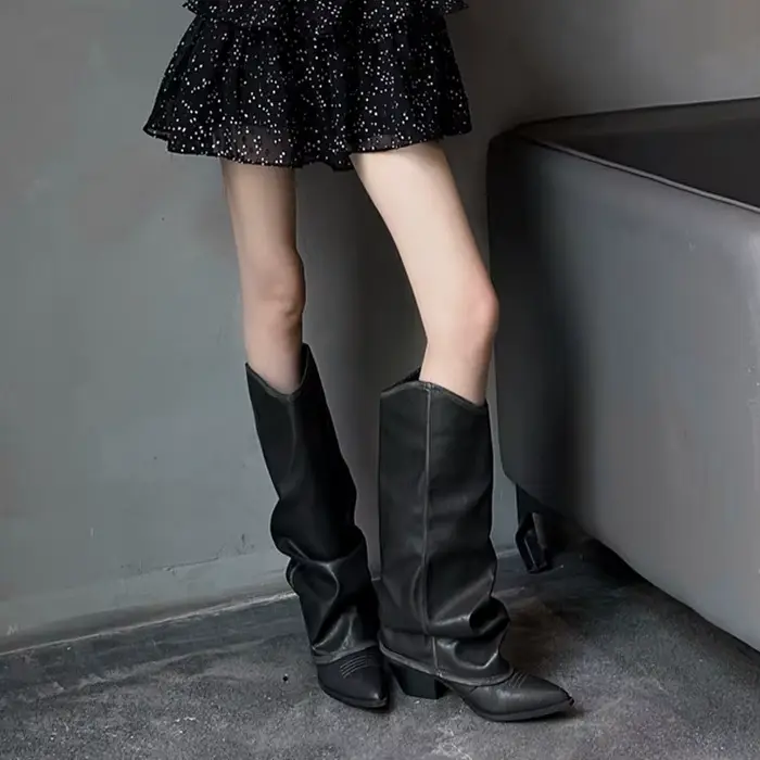 Bottes de chevalier style punk à talon haut pour femme