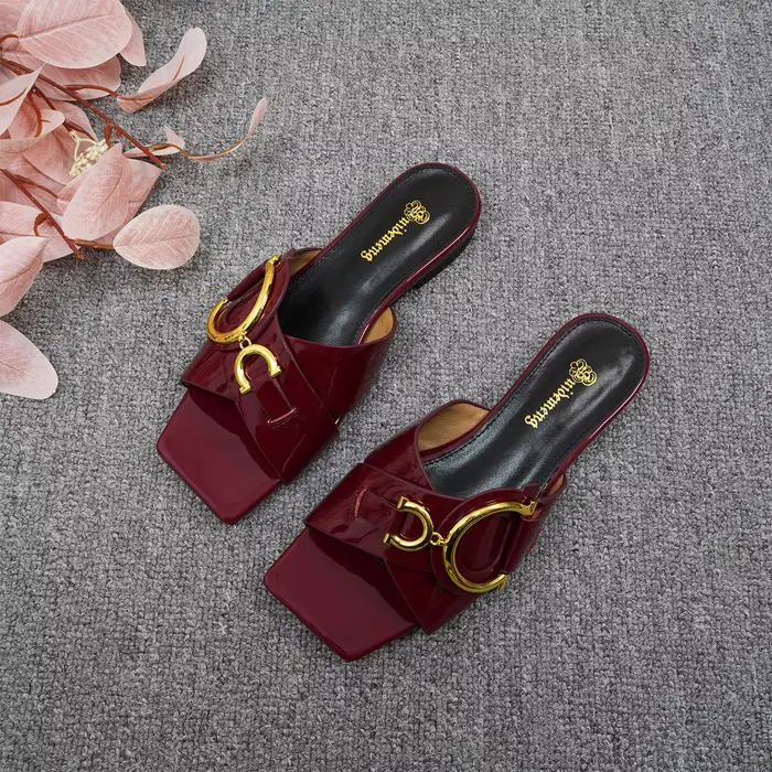 Pantoufles à la mode pour femmes, bout carré, bout ouvert, chaussures pour femmes à talons bas, chau