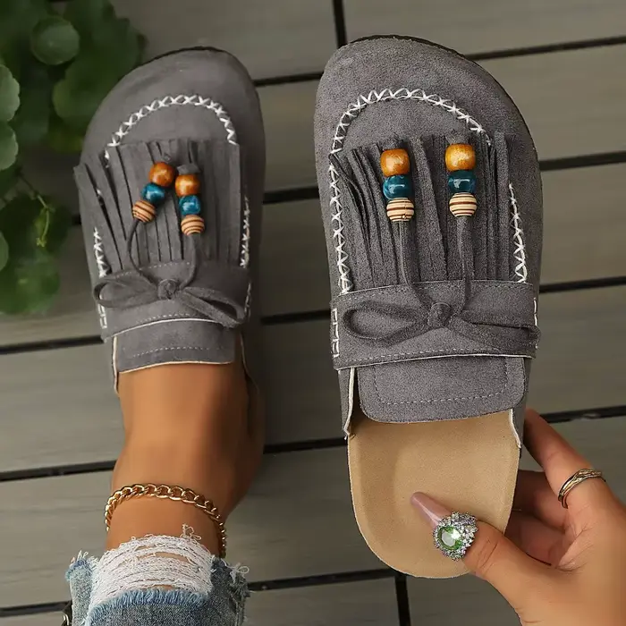Nouvelles mules pour femmes 2026 style rétro à pampilles et perles