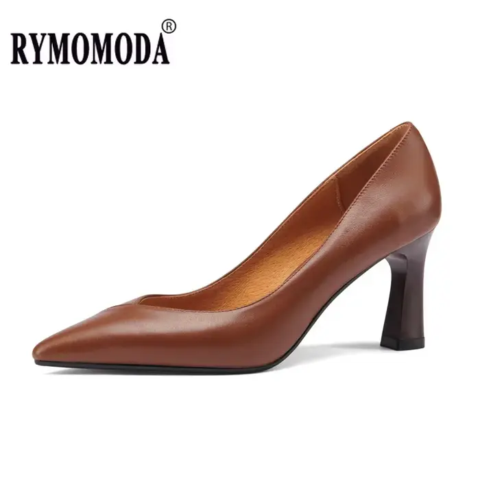 Escarpins en cuir de vachette pour femme, collection Printemps 2026, à bout pointu, talons aiguilles