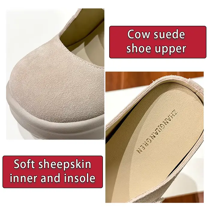 ZJR 8-12cm Chaussures rehaussantes en cuir véritable pour femme, mules à plateforme compensée invisi