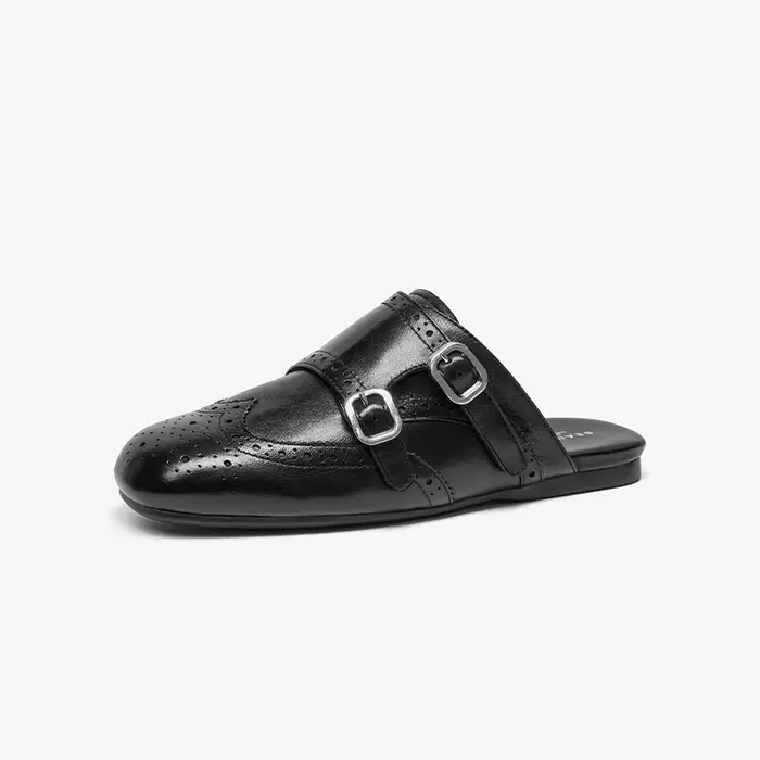 BEAUTODAY – mules rétro pour femmes, pantoufles en cuir de mouton avec sangle à boucle, pantoufles à