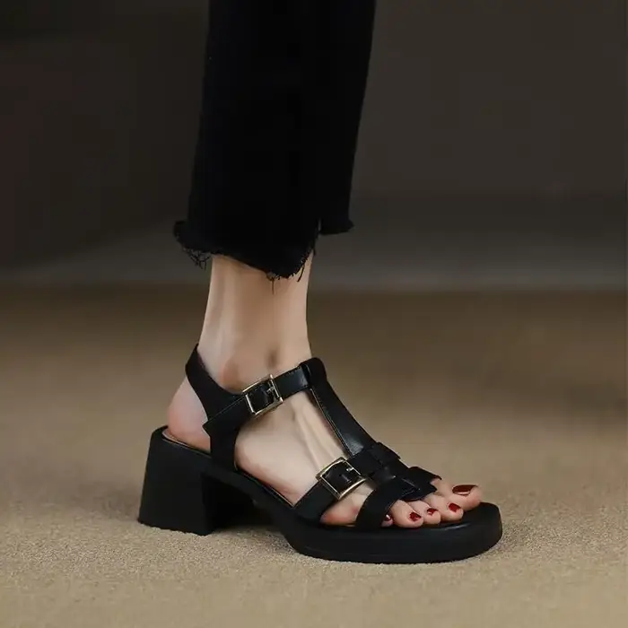 Sandales à talon épais style romain pour femme