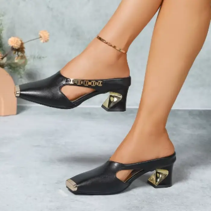 Talons hauts femmes pantoufles gros mode Mules chaussures bout carré sandales à talons été 2025 diap