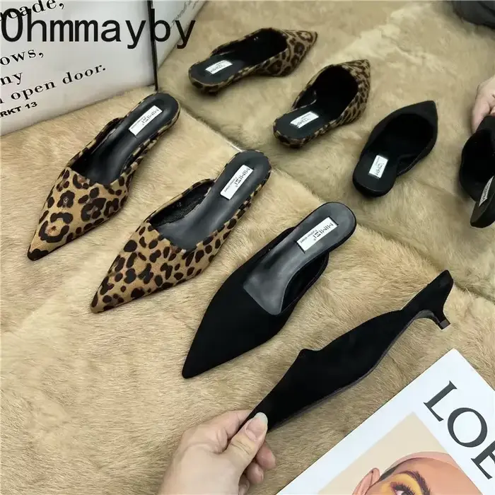 Mules pointues à imprimé léopard pour femmes