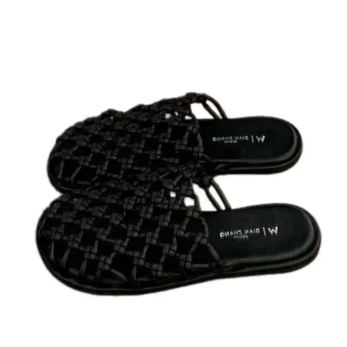 Nouvelles sandales mules tissées ajourées de luxe pour femme, à bout fermé et plates, pour l'extérie