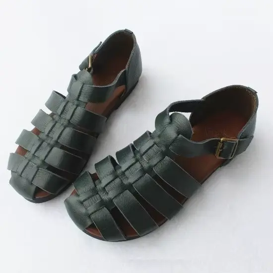 Careaymade-Sandales d'été en cuir de cirhide première couche, chaussures plates japonaises rétro à s