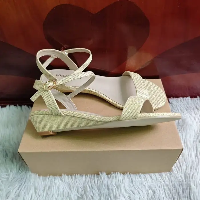 Or argent été femmes sandales compensées talons bas bout ouvert confort robe à bretelles bride à la cheville décontracté marche fête chaussures de mariage