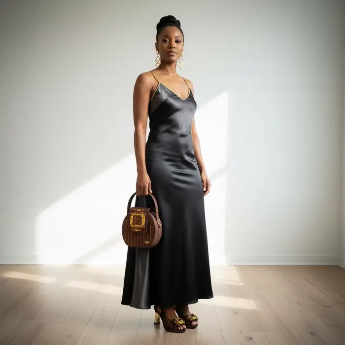 Nouvel ensemble 2026 de sandales à talons hauts marron ornées de strass et de sac pour femme – Éléga