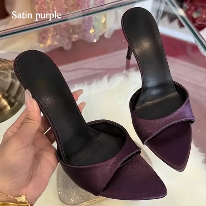 Luxueux sandales à talons en satin pour femmes élégantes talons hauts violets sexy bout ouvert tobog