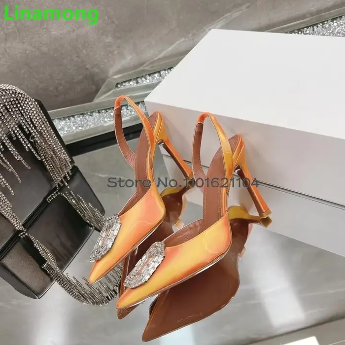 Escarpins de luxe en cristal circulaire, talon haut fin, Parker pointu, sangle arrière, Slingback, m