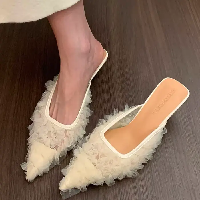 Bout pointu pantoufles à talons femmes Mules élégantes chaussures mi talons sandales 2025 diapositiv