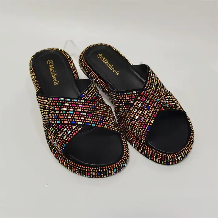 Haute Qualité Mode Plateforme Strass Sandales En Plein Air Non-ald Plage Pantoufles 2024 D'été Nouve