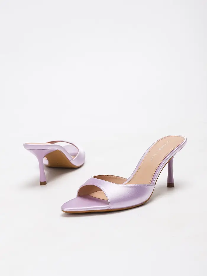 Sandales à talons aiguilles en soie lavande pour femmes