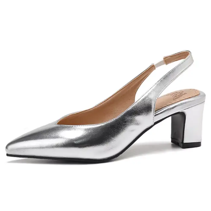 Slingback femmes talons pompes chaussures grande taille 45 luxe or argent bout pointu or argent bloc
