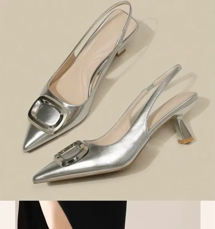 Chaussures Slingback Femme Tendance Printemps Nouveauté Talons Hauts Élégants à Talon Moyen Bout Pointu Sandales Mules à Enfiler