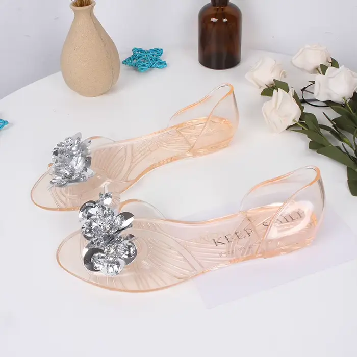 Sandales plates pour femmes, été 2026, pour l'extérieur, style bouche de poisson, en gelée brillante
