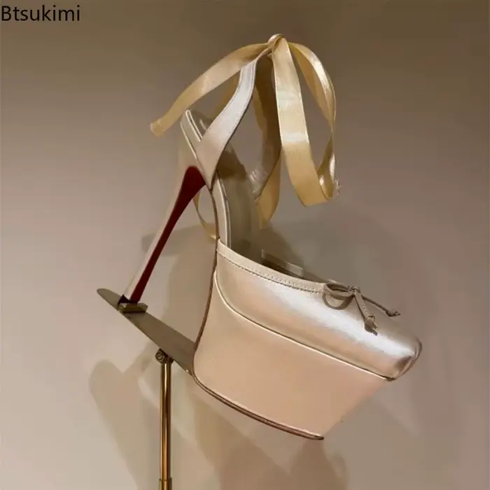 Nouvelles Sandales de Mariage de Luxe pour Femme 2026 à Talons Hauts, Bout Carré, Talons Fins, Plateforme, à Lacets, Plissées, Slingback