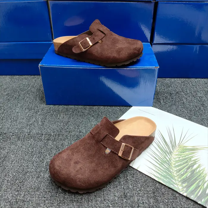 Sabots en daim de style Boston haut de gamme, mules rétro unisexes à bout fermé, chaussures décontra