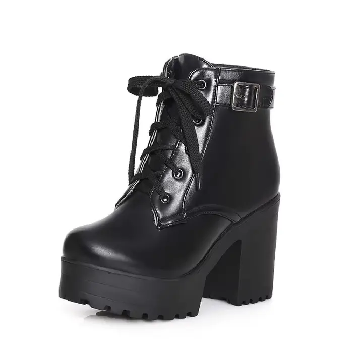Bottes à lacets avec ceinture pour femme, semelle optique, talon haut, grande taille, commerce extér