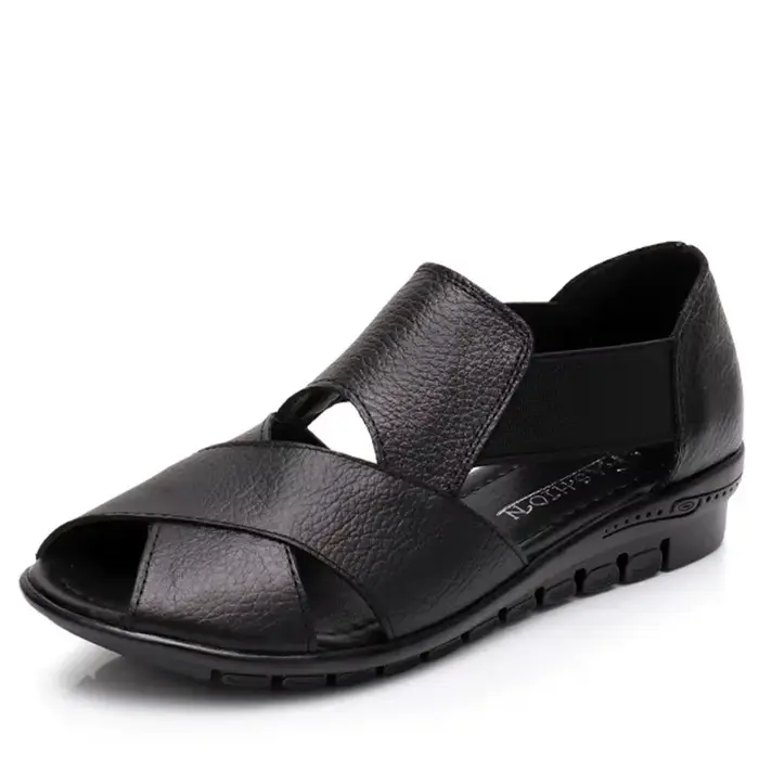 TIMETANG-Sandales à talons compensés en cuir véritable pour femme, chaussures d'été confortables et 