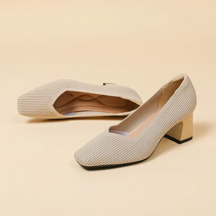 Chaussures à talons hauts pour femmes, confortables, carrées, tricotées, respirantes, hautes (5cm), 