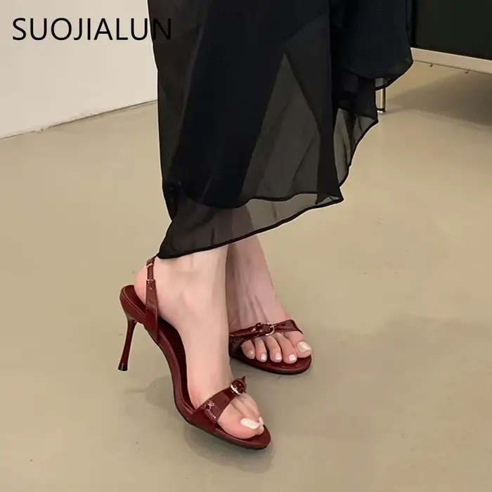SUOJIALUN-Chaussures de gladiateur élégantes pour femmes, sandales à talons hauts fins, escarpins ha